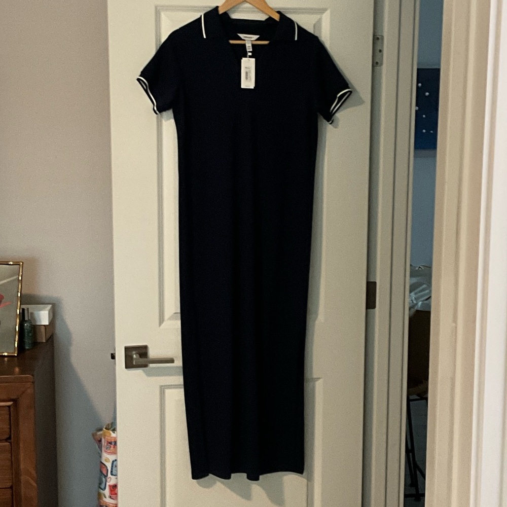 SPANX Dark Blue Midi Dress with White Accents